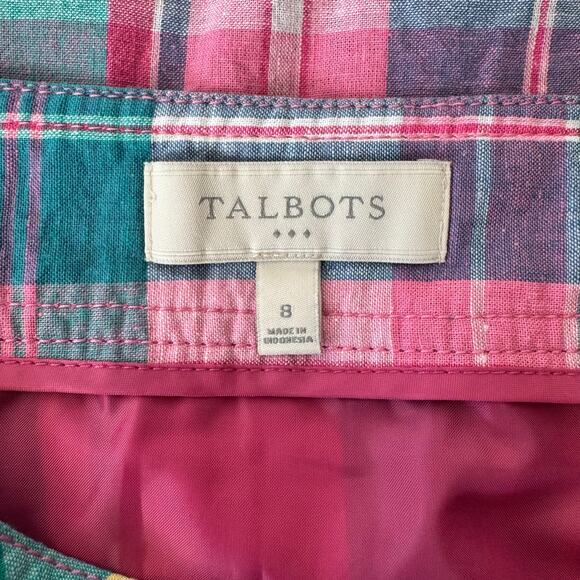 Talbots Linen Skirt Women’s Size 8 Plaid Preppy Mini Short Pink Academia Casual - Picture 3 of 11